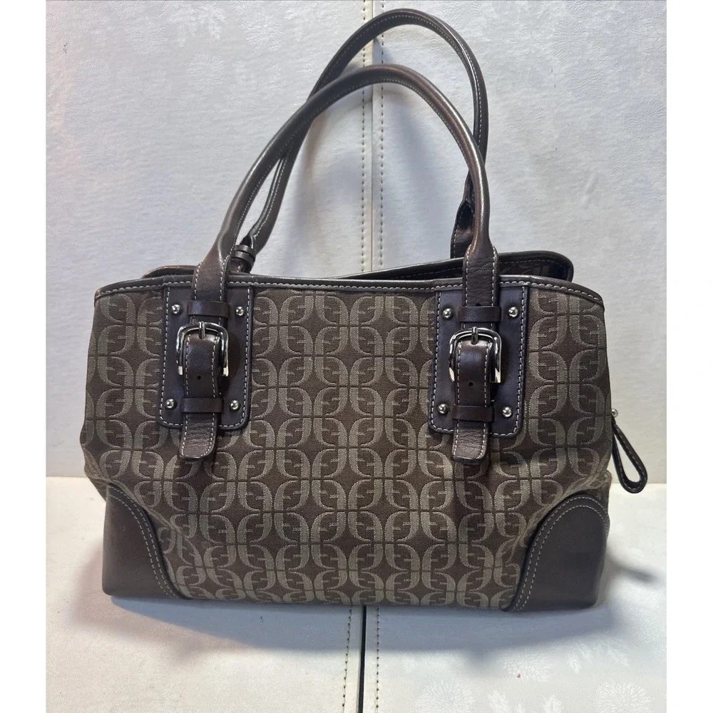 VTG Fossil Brown/tan Signature Canvas Leather Satchel